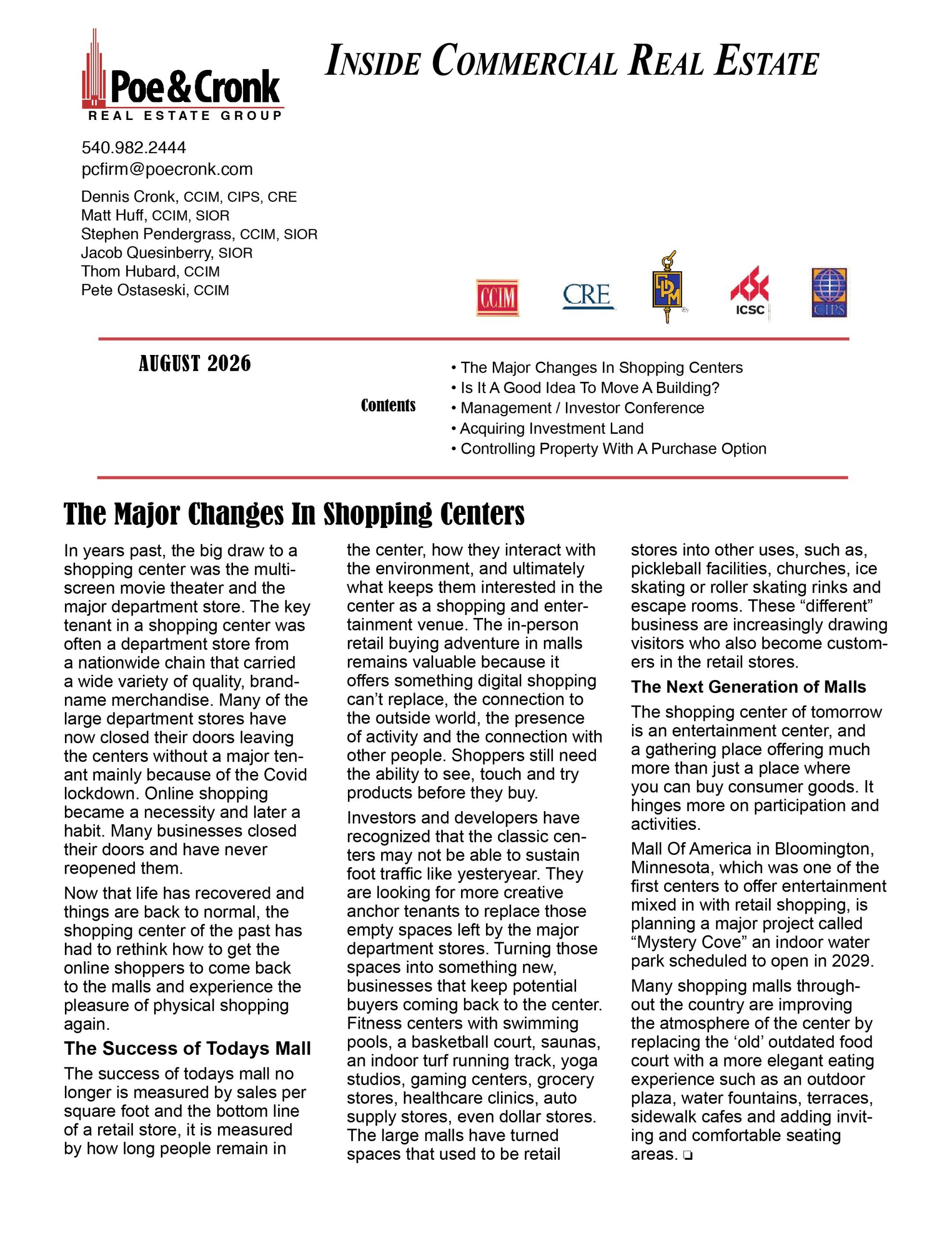 Commercial Real Estate August Newsletter